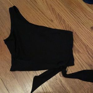 black express one shoulder crop top with tie